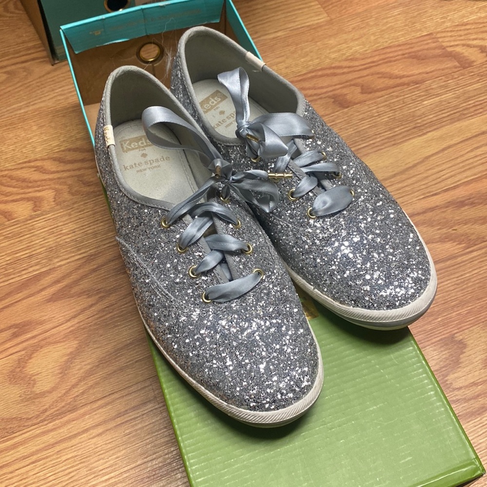 Kate spade keds glitter shoes silver